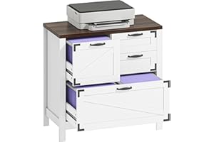 HOMCOM 4 Drawer File Cabinet, Farmhouse Lateral Filing Cabinet with Adjustable Hanging Rails for Letter/A4/Legal Size Files, Printer Stand for Home Office, White