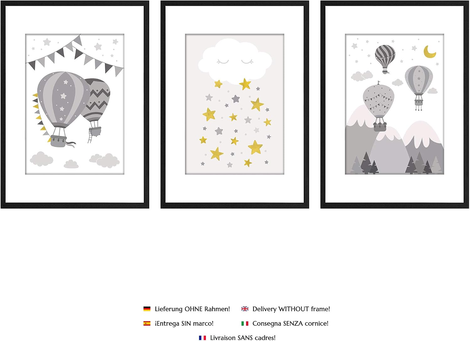 PREMYO Wall Art Prints Nursery Decor - Baby Room Decoration Girl Boy - Kids Poster Set Hot Air Balloon Cloud Picture A4 - Image 4