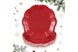 NatNarr 30pcs Red Paper Plates 7 In Red Scalloped Paper Plates Christmas plate Dessert Cake Plate for Christmas, Wedding, Birthday, Baby Shower