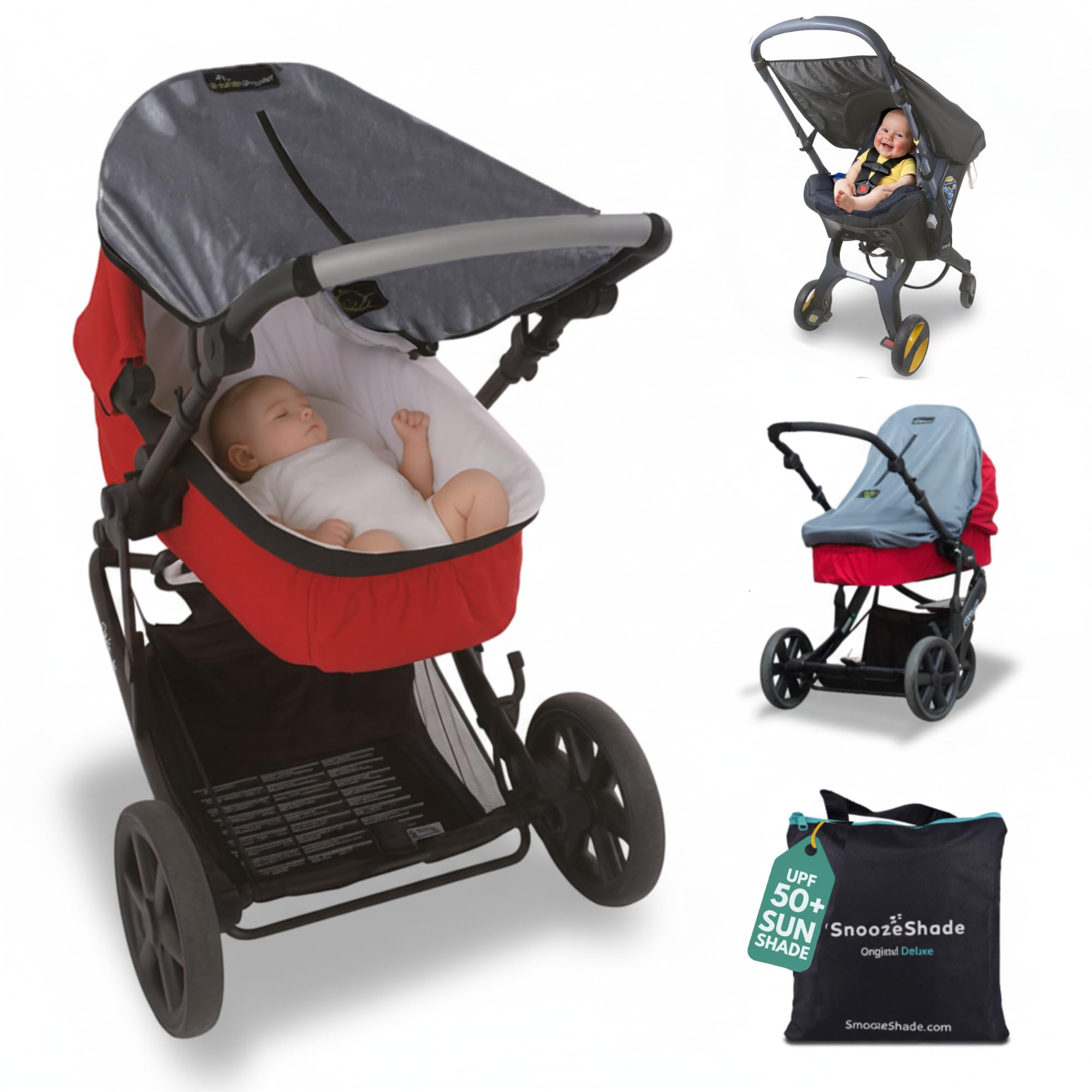 SnoozeShade Original Deluxe Pram Sun Shade for Newborns Universal Fit Baby Sleep Aid with UPF40 Plus Breathable Blackout Cover in Premium Silver Grey