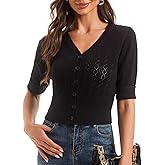 togputel Women's Cotton Cropped Cardigan, Soft Short Sleeve V-Neck Casual Lightweight Cover Up Knit Sweater for Dresses
