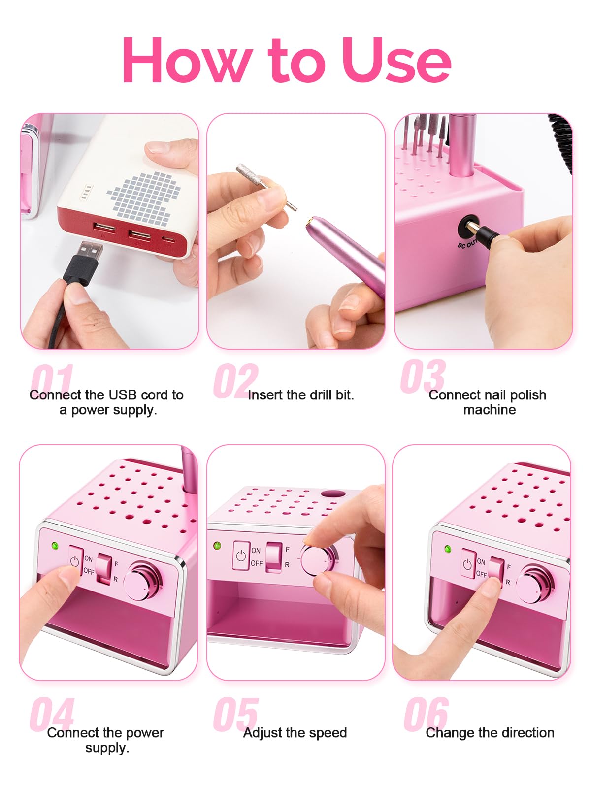 Professional Electric Nail Drill Portable Nail File for Acrylic Gel Nails, 20000RPM Professional Nail Drill Machine for Nail Polish Remover with the Function of Storing Manicure Accessories, Purple - Image 7