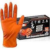PROMEDIX P Heavy Duty Nitrile Disposable Gloves,8-mil Orange,Raised Diamond Texture Work Gloves，Industrial Work gloves