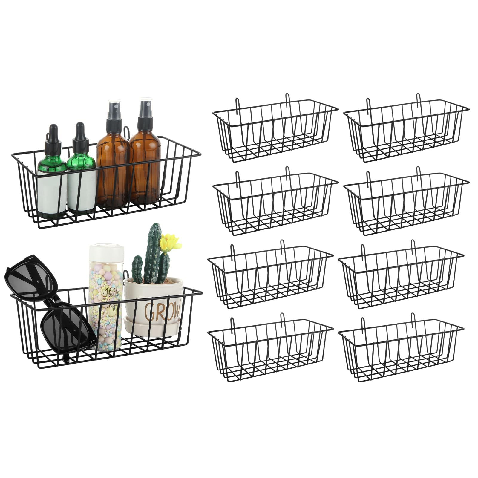 Photo 1 of 10Pcs Wire Basket Wall Grid Panel Hanging Wire Baskets Wall Storage and Display Basket Metal Hanging Wire Baskets for Kitchen Bathroom Storage Home Decor, Black