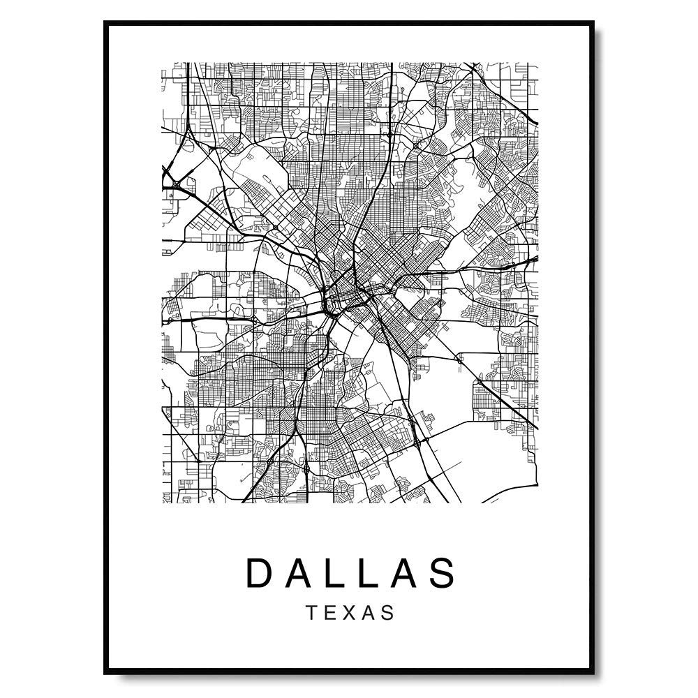 Amazon Com Dallas Map Wall Art Decor Poster Texas Usa City Map Street Print Black White Handmade