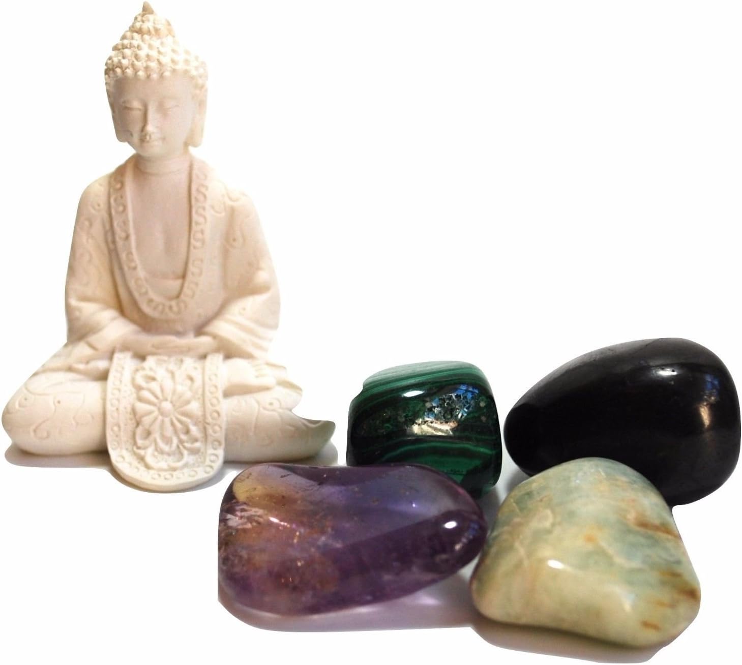 Krystal Gifts UK 'Immune System' Buddha Healing Crystal Gift Set Including Aquamarine, Shungite, Ametrine, Malachite