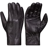Harssidanzar Leather Gloves for Men,Winter Rabbit Fur Lined Soft Genuine Leather Gloves KM047US