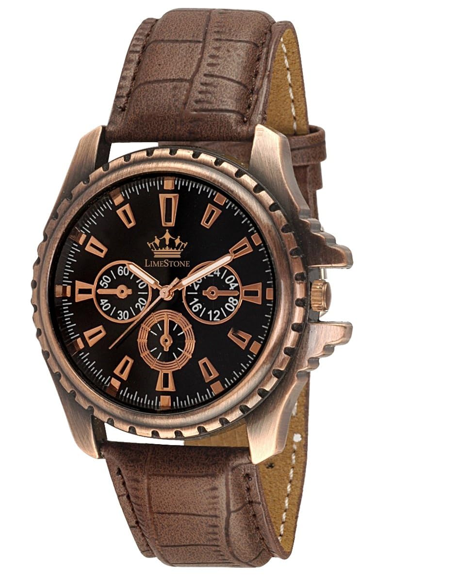 LimeStone Round Casual Octane Originals Analog Dark Brown Synthetic Leather Strap Black Dial Men's/Boy's Watch