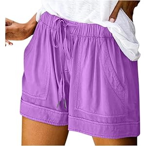 Womens Drawstring Shorts Summer Elastic Waist Casual Baggy Lightweight Beach Vacation Lounge Shorts with Pockets