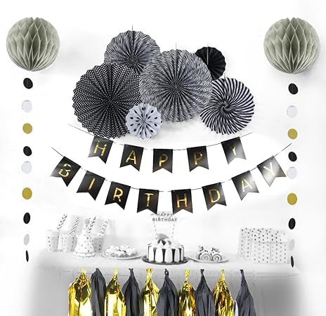 Sunbeauty Birthday Party Decorations Kit Paper Fans Happy Birthday