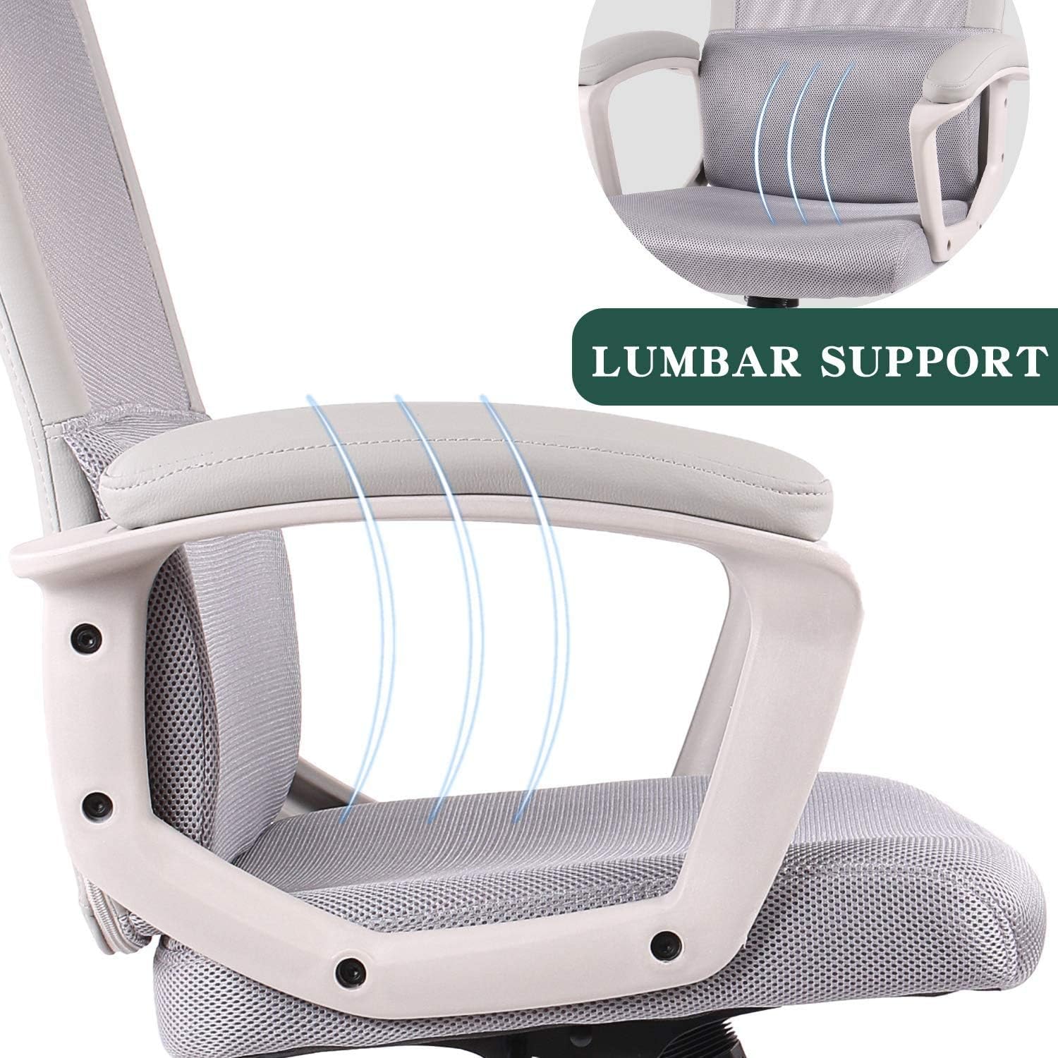 SMUGDESK Office Chair Ergonomic Lumbar Support/Adjustable Headrest/Armrest and Wheels/Mesh High Back/Swivel Rolling, Grey: Furniture & Decor
