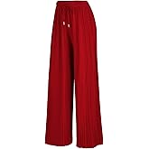 Lock and Love Womens Pleated Wide Leg Palazzo Maxi Pants with Drawstring or Elastic Band