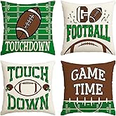 AVOIN colorlife Football Game Time Throw Pillow Covers, 18 x 18 Inch American Football Game Cushion Case for Sofa Couch Set of 4
