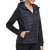 MoFiz Women's Softshell Jacket with Hood Fleece Lined Warm Lightweight Waterproof Insulated Fall Running Coat