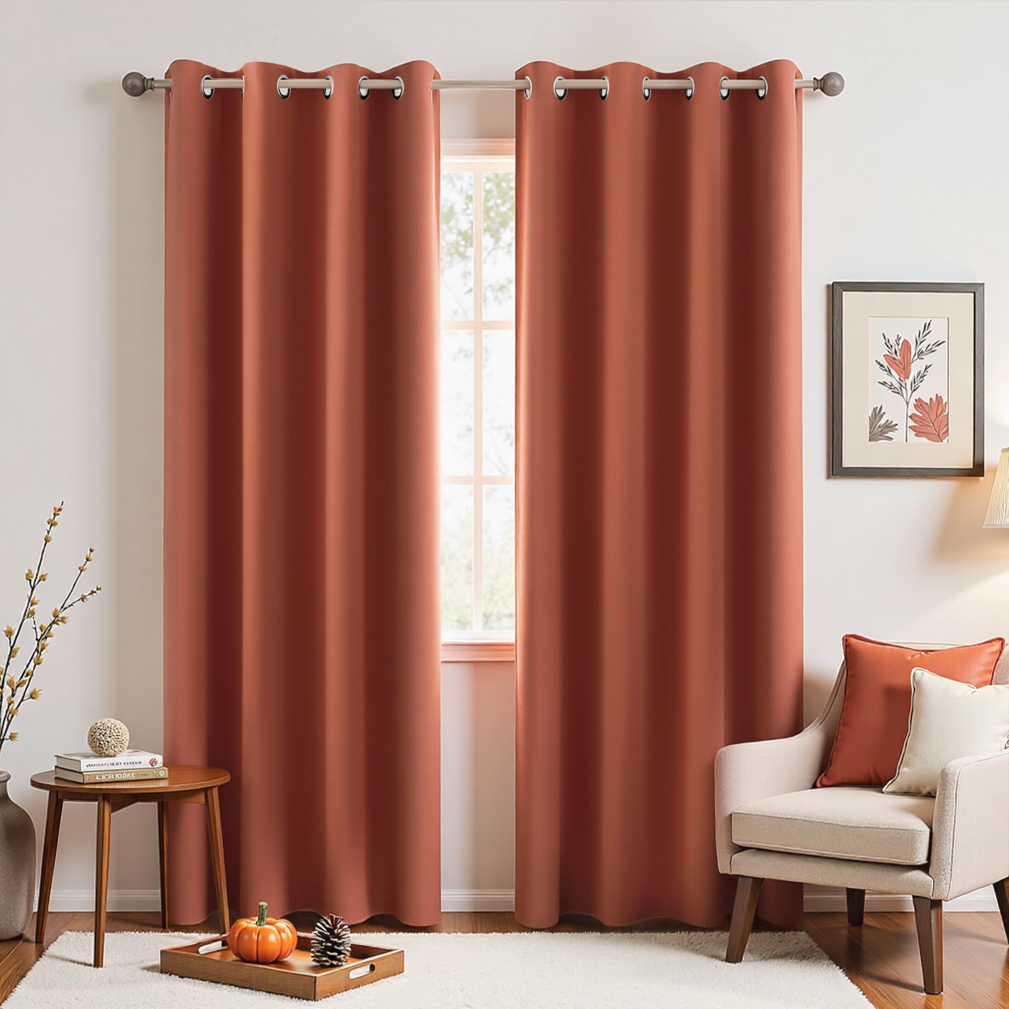 KOUFALL Orange Curtains 84 Inch Length for Bedroom 2 Panels Set Grommet Room Darkening Blackout Drapes for Living Room Home Office Decor Wide 42 x 84 Inches Long