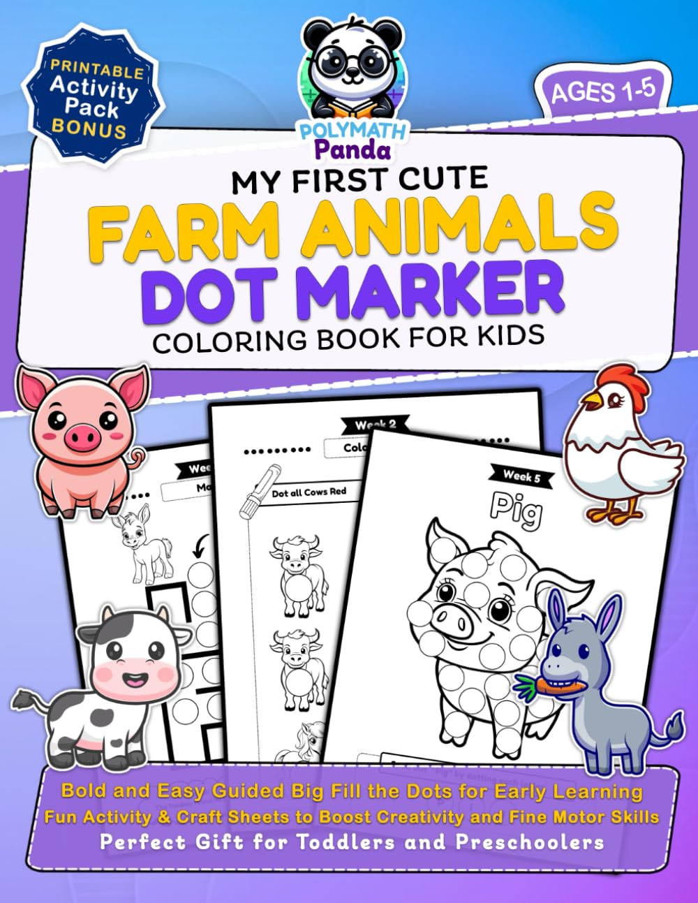 My First Cute Farm Animals Dot Marker Coloring Book for Kids Ages 1-5 ...