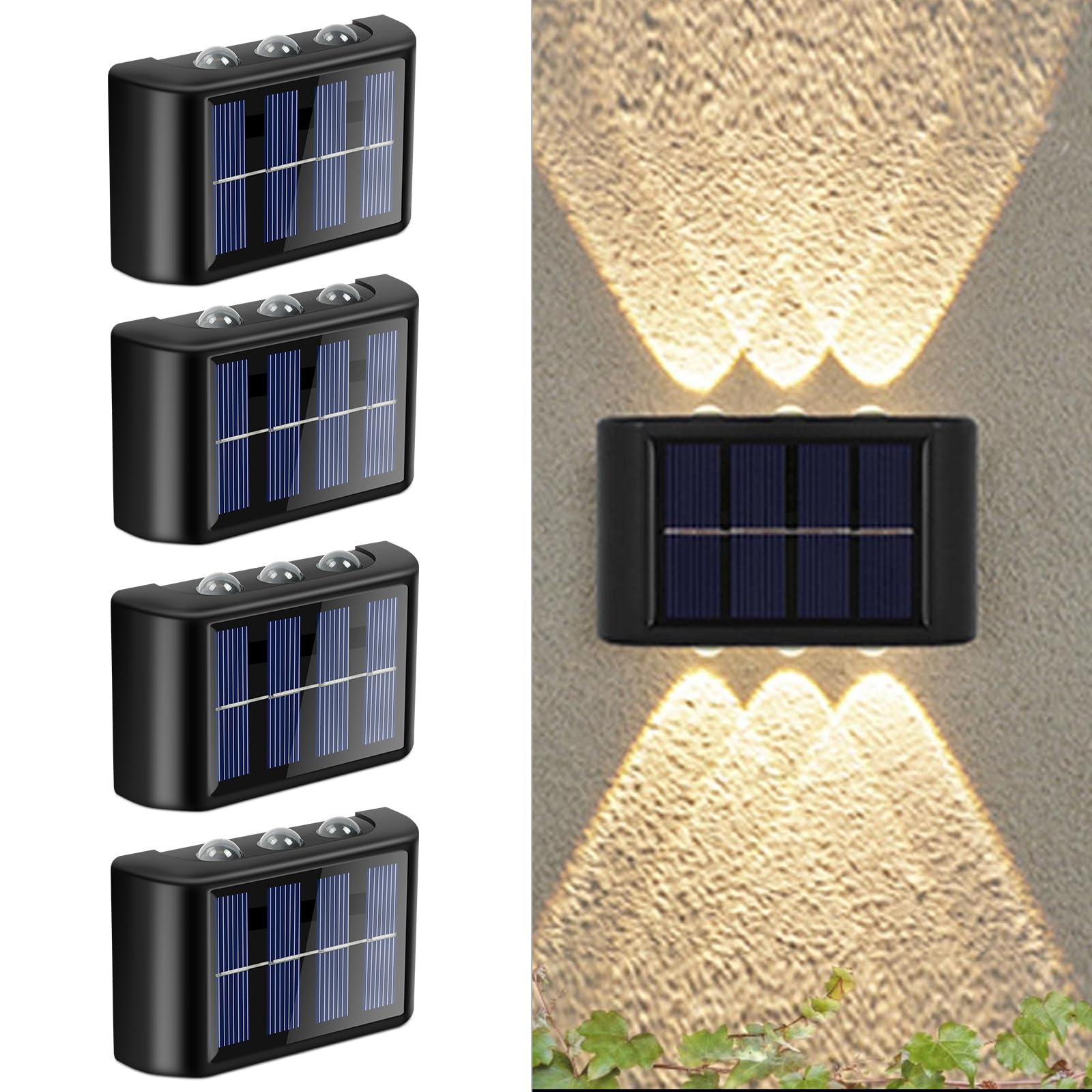 Flintronic 4 Pack Adjustable Solar Wall Lights with 6 Warm LED, Up and Down Solar Lights for Outdoor LED Lighting, IP65 Waterproof, Warm Light
