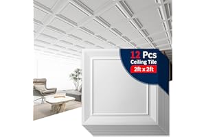Art3dwallpanels Ceiling Tiles 24 x 24 Drop Ceiling Tiles, 12 Pack Drop in High Grade PVC Wall Panels, Fire Rated, Waterproof, Light Weight, Cover 48 Sq.Ft, White