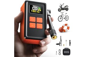MCY Portable and Mini Bike Pump with Guage,20s Fast Inflate Electric Bike Tire Pump with 150PSI,Bicycle Pump with Presta,Schrader Valve,Auto Stop,Clear Pressure Display,Motorcycle,Ball,Swimming Ring