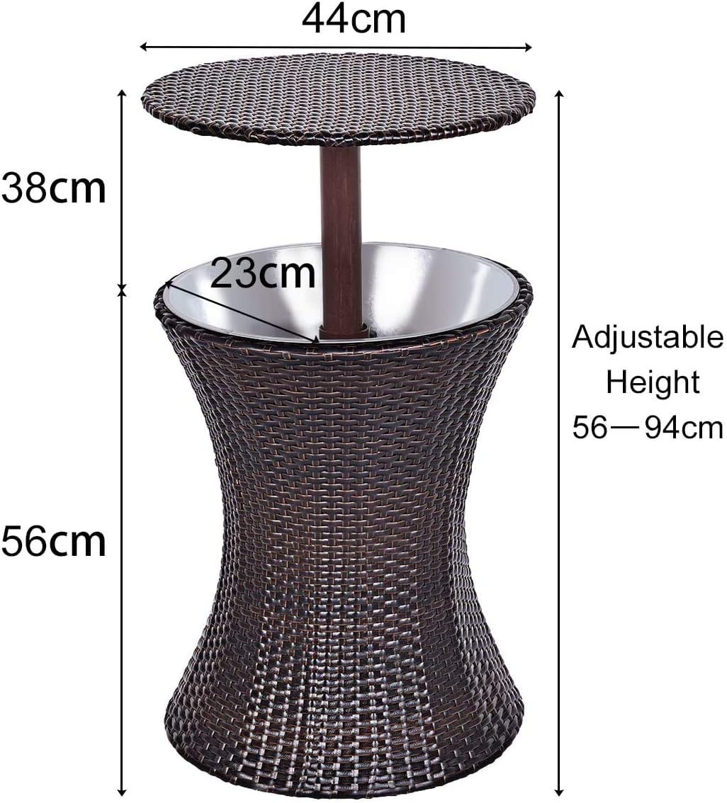 LHLYL-DP Ice Bucket Cocktail Coffee Table, Outdoor Cool Bar Table, Rattan Style Patio Table, Adjustable Height Party Deck, for Pool Use: Home & Kitchen
