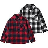 Fdqin Boys Plaid Flannel Shirt 2 Piece Long Sleeve Tops Kids Button Down Shirts Fall Winter Outfits for 4-12 Years