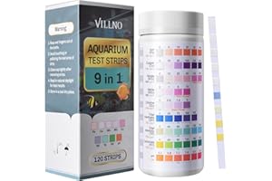 VILLNO 9 in 1 Aquarium Test Strips - 120 Aquarium Water Test Kit for Freshwater Saltwate Fish Tanks Pond, Testing: Fe, Cu, Ni
