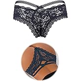 ohmydear Women's Plus Size Sexy Lace Thong Floral Underwear Criss Cross Bikini Panties Tangas Briefs XS-4XL