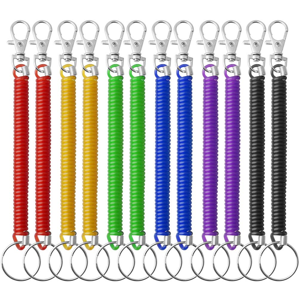 pengxiaomei 12 Pieces Stretchy Spiral Keyring, Colourful Plastic