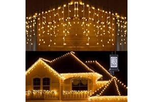 Toodour Christmas Icicle Lights Outdoor, 360 LED 29.5ft 8 Modes Fairy Icicle String Light with 60 Drops, Led Christmas Lights Twinkle for Holiday, Party, Wedding, Eaves, Xmas Decorations (Warm White)