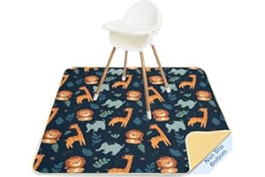 Basumee Splat Mat High Chair Mat Waterproof Baby Play Splat Mat for Under High Chair Food Catcher Highchair Mat for Floor Non Slip Bottom, Dark Blue Giraffe, 46x42 Inches