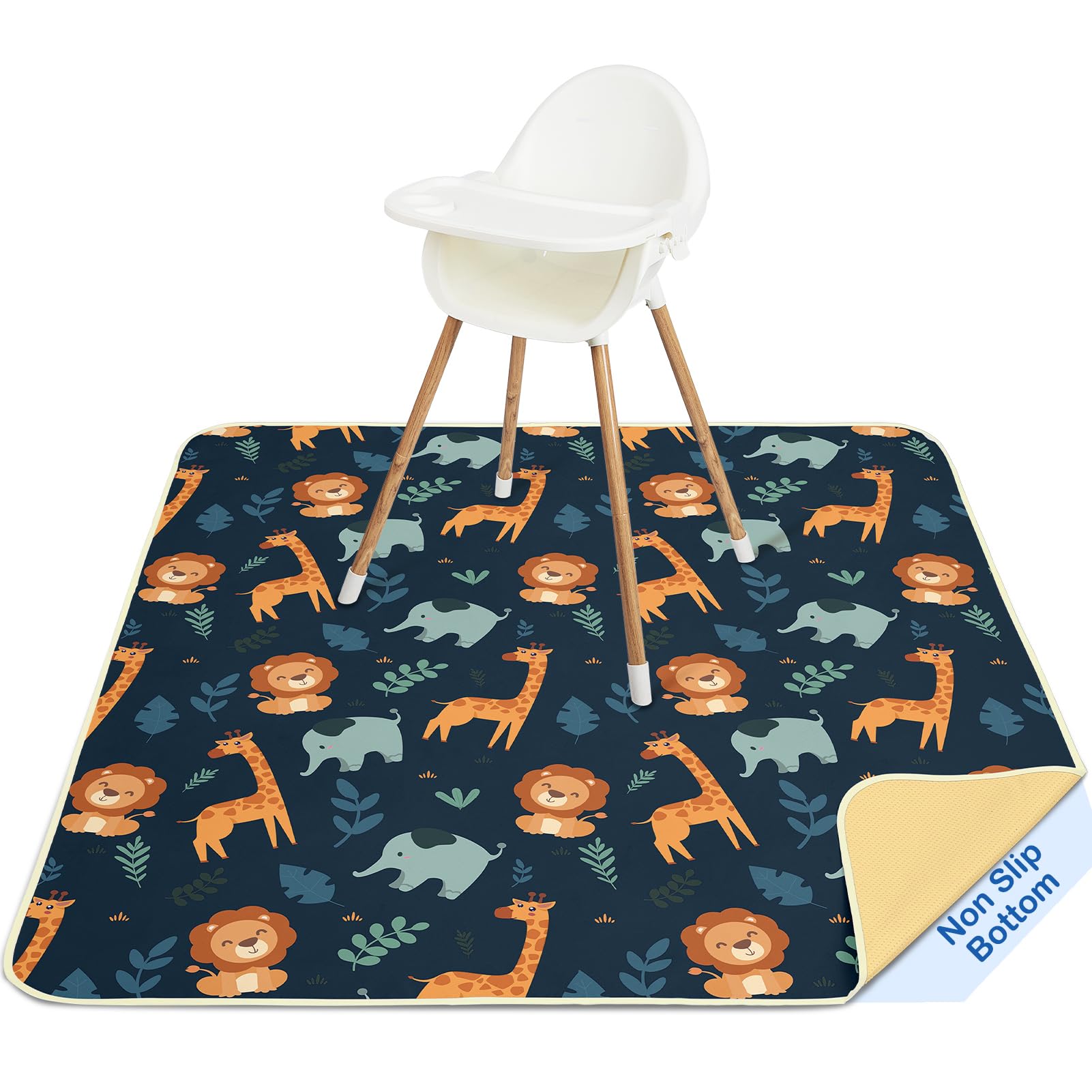 Photo 1 of Basumee Splat Mat High Chair Mat Waterproof Baby Play Splat Mat for Under High Chair Food Catcher Highchair Mat for Floor Non Slip Bottom, Dark Blue Giraffe, 46x42 Inches
