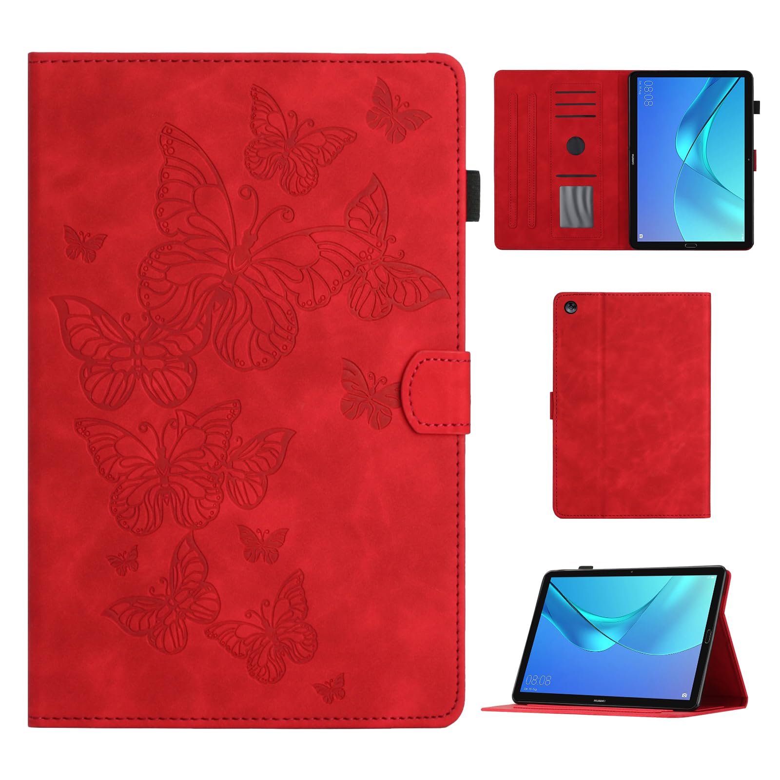 CASAFUNY Case for Huawei MediaPad M5 /M5 Pro 10.8 Inch 2018, PU Leather Tablet Case with Stand Function and Auto Sleep/Wake Tablet Cover for MediaPad Mediapad M5 10/M5 10 Pro, Red