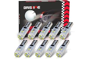 BRISHINE 10X T5 LED Bulbs Xenon White Canbus Error Free 3014 Chipsets Wedge 74 2721 37 PC74 LED Bulbs for Car Interior Gauge Cluster Dashboard Instrument Panel Indicators Speedo AC Lights