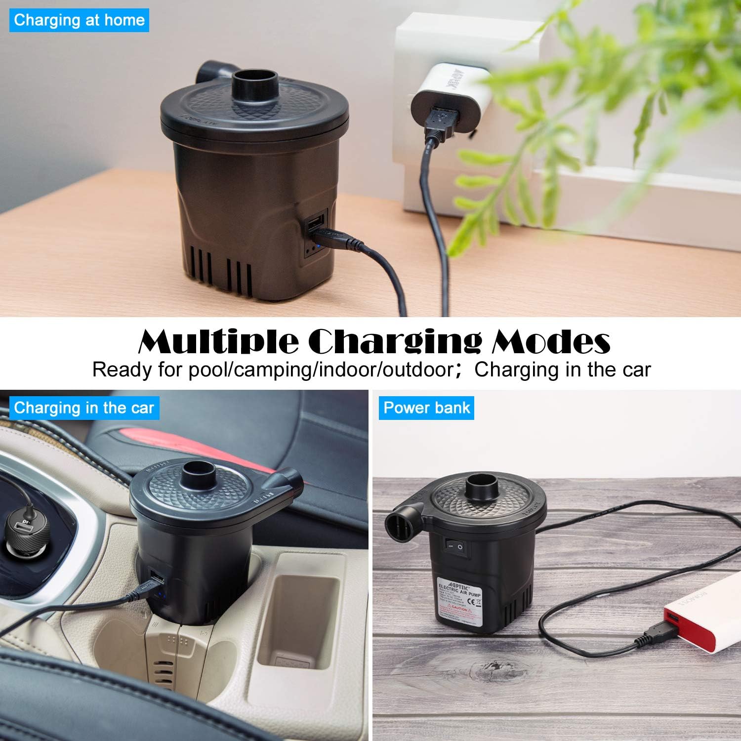 Rechargeable Air Pump, AGPTEK Electric Air Pump Quick-Fill Inflator & Deflator with 3 Nozzles, Lightweight & Portable Rechargeable Air Pump Perfect for Air Beds, Air Mattresses, Pool Toys & Inflatable: Sports & Outdoors