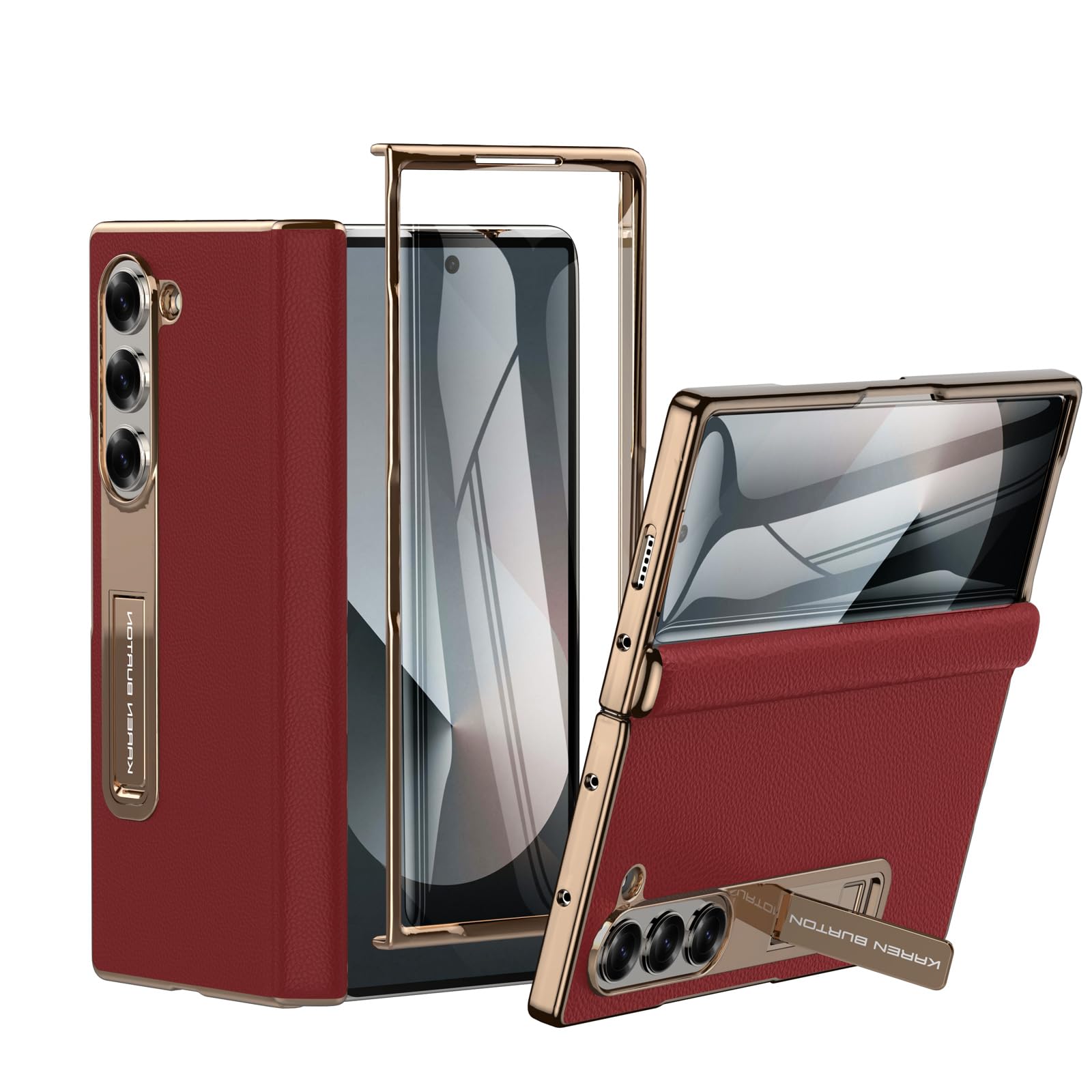 Photo 1 of Kalernd for Samsung Galaxy Z Fold 6 Phone Case,Luxury Premier Genuine Leather,Full Body Hinge Protection,Built-in Screen Protector,Kickstand Slim Protective Cover for Galaxy ZFold 6 (Red)