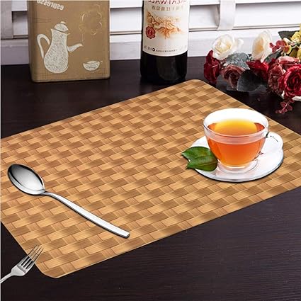 Yellow Weaves 6 Piece Wooden Style PVC Dining Table Placemats, (Color - Brown)