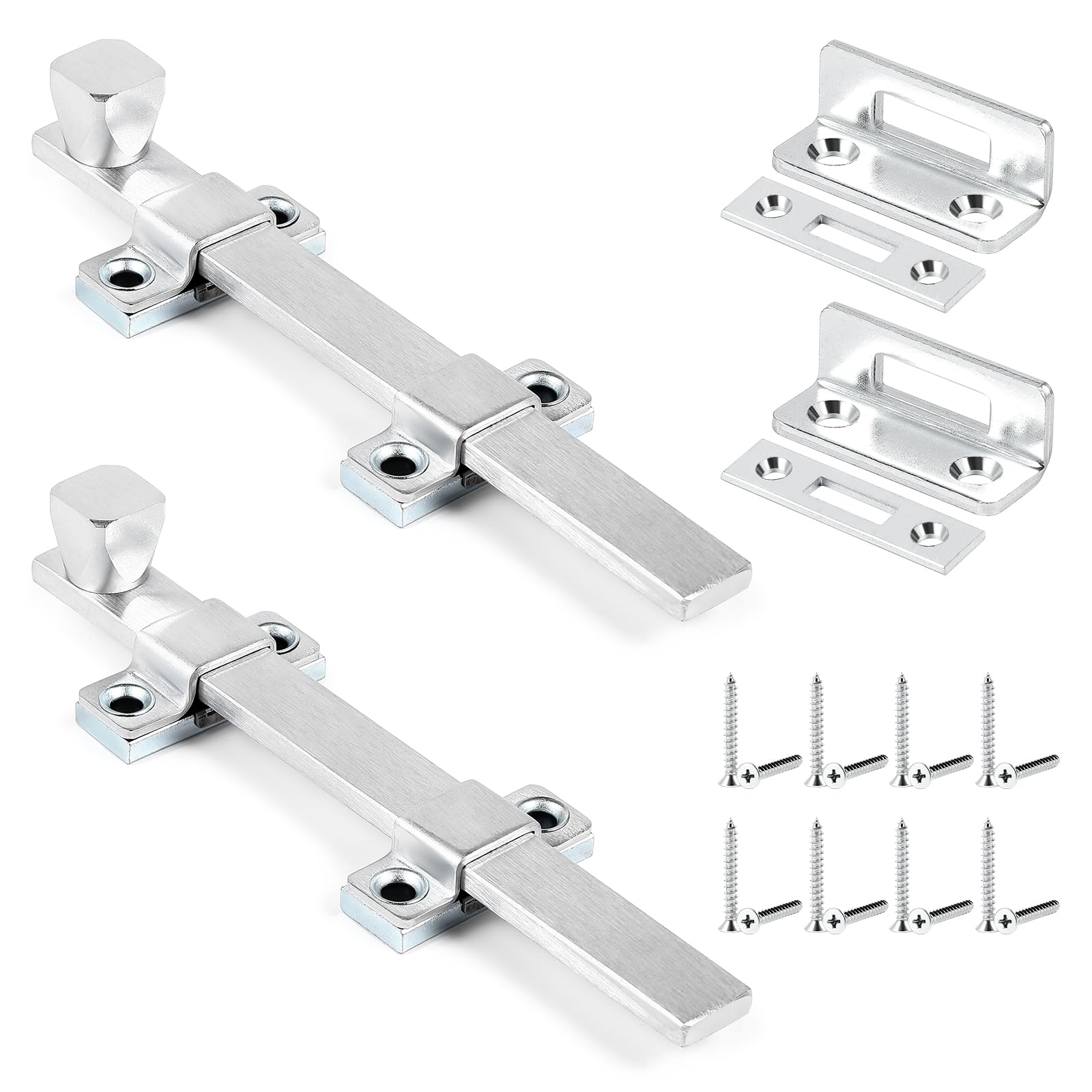 Photo 1 of Hicarer 2 Pcs Surface Bolt 8" Heavy Duty Dutch Door Latch Door Bolt Brushed Chrome Finish for Swing Interior Exterior Doors