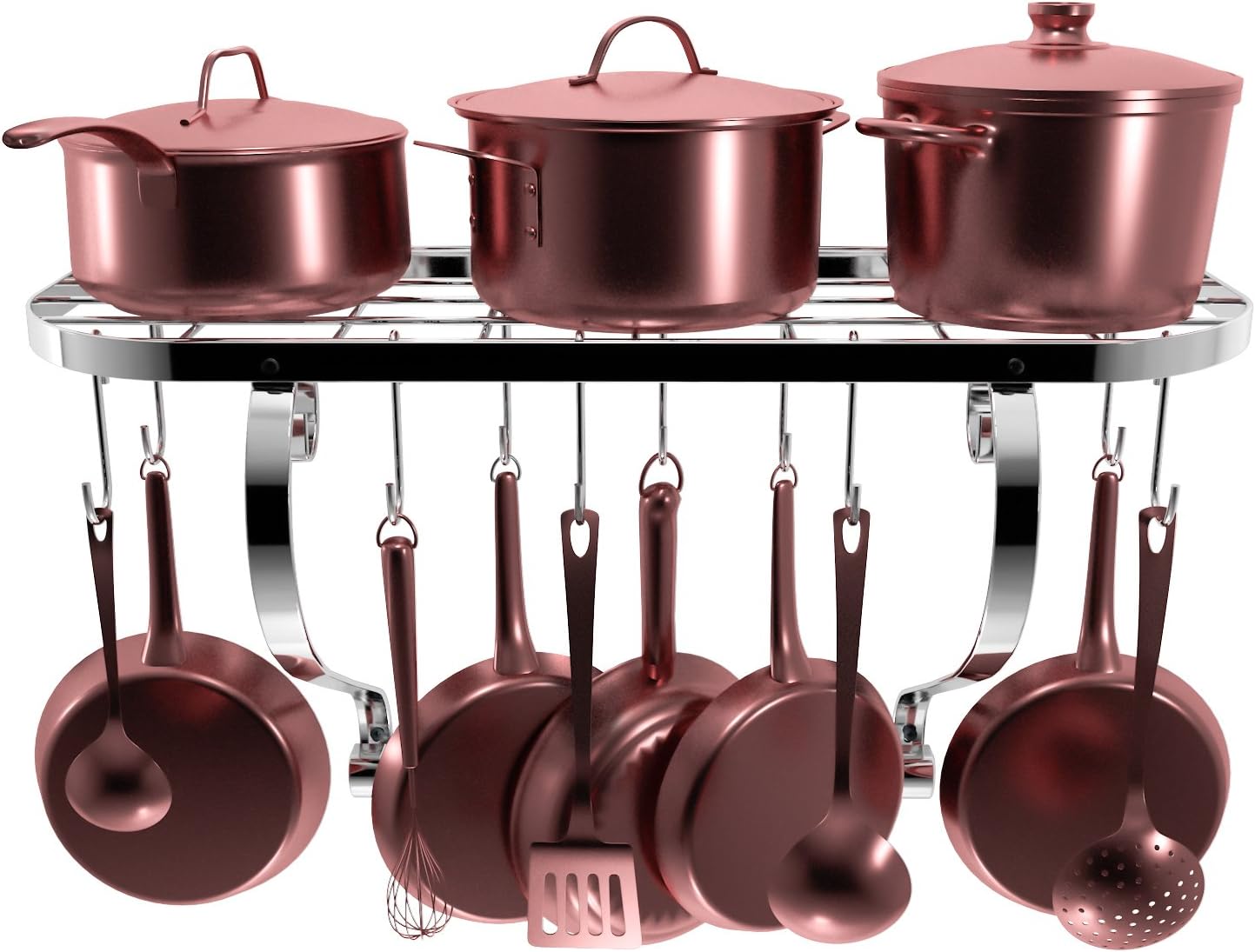 VDOMUS Square Grid Wall Mount Pot Rack, Bookshelf Rack with 10 Hooks, Kitchen Cookware, 24 by 10-inch (Sliver): Kitchen & Dining