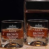 udelf Personalized Whiskey Glasses Set, 2-Pack, 6.9 oz, Glass, Brown, Reusable, Insulated, Break Resistant, Light Up, Father'