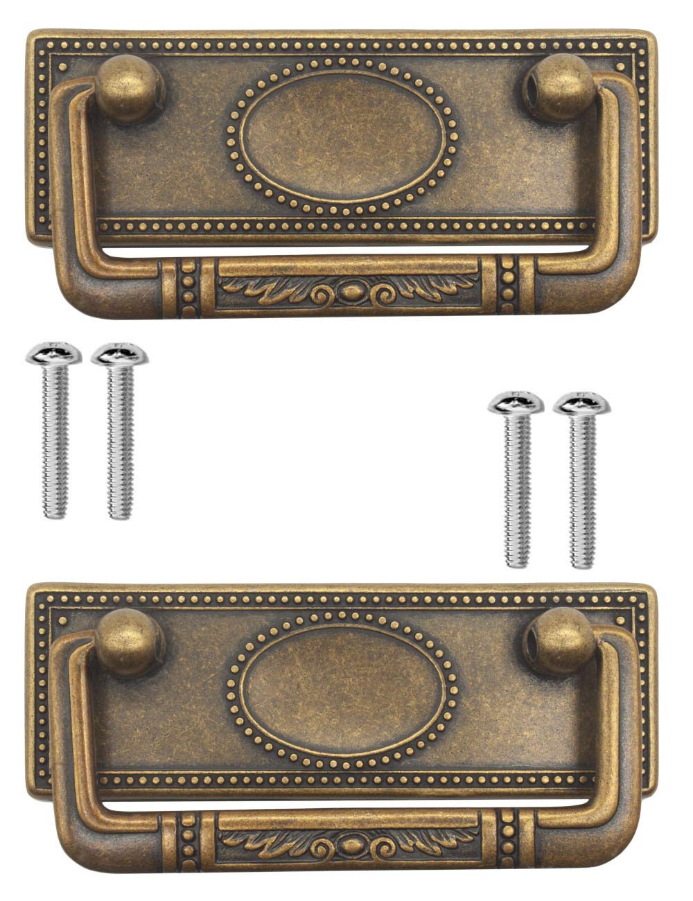 Fuxxer® - 2 Pack Antique Folding Furniture Handles, Drawer Handles, Cupboard Handles, Folding Handles for Chest, Cabinets, Dressers, Antique Bronze Brass Design, 95x41mm