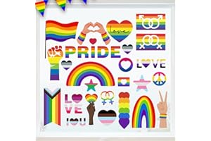 Mfault Gay Pride LGBTQ Rainbow Window Clings 4 Sheets, Progress Flag Equality Diversity Love Hearts Stickers Decals Decorations, Lesbian Pansexual Bisexual Pride Month Home Kitchen Decor