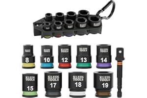 Klein Tools 33809M Grab-and-Go Impact Socket Set, Metric, 10-Piece Set with Sleeve, Carabiner, 3/8-Inch Drive, Color-Coded 8 