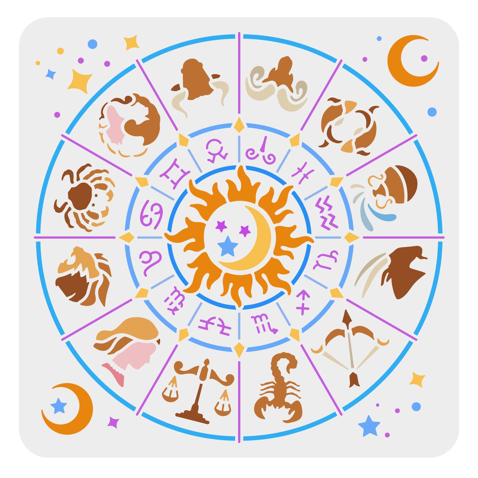 FINGERINSPIRE Zodiac Symbol Stencil Templates - 30x30cm Plastic DIY Star Sign Zodiac Stencils for Painting on Wood, Floor, Wall and Fabric