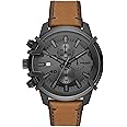 Diesel Griffed Stainless Steel and Leather Chronograph Men's Watch, Color: Gunmetal, Brown (Model: DZ4569)