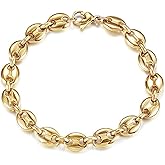 CIUNOFOR 14K Gold Filled Coffee Bean Bracelets for Women, Link Chain Classic Charm Puff Mariner Bracelet, Coffee Bean Jewelry for Adults, Comfort fit for 6.5”–7.5” wrists, Gift for Her