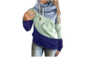 WUAI-Women Plus Size Cowl Neck Color Block Striped Tunic Sweatshirt Drawstring Loose Hoodie Pullover Casual Tops