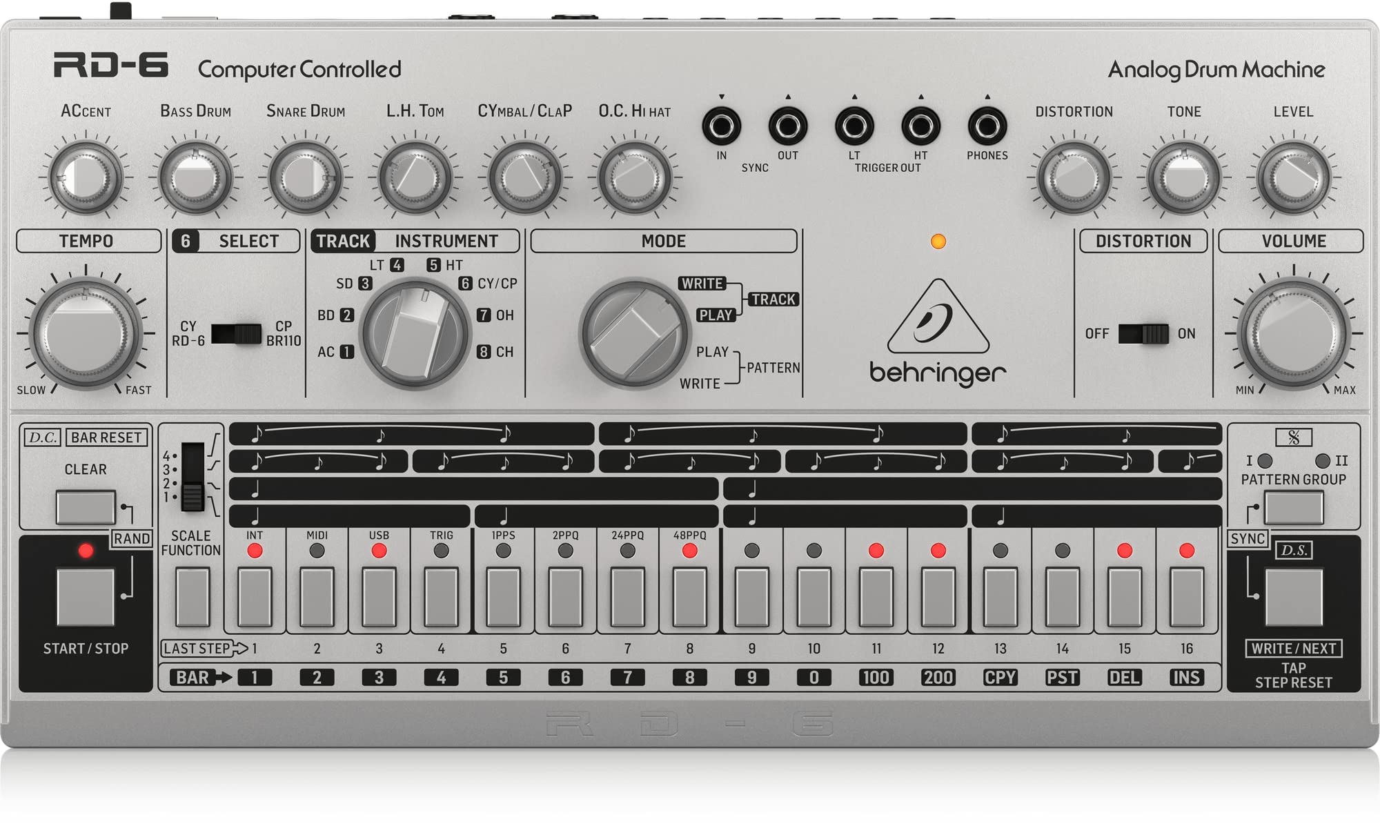 Behringer RD-6 Rhythm Designer Analog Drum Machine – 8 Sounds, 64-Step Sequencer & Distortion