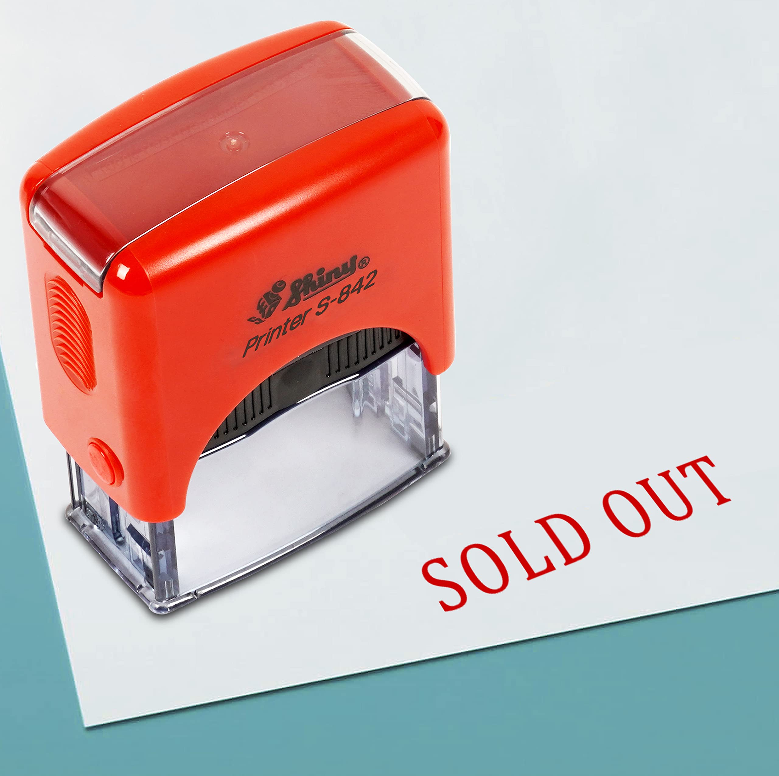 Printtoo Sold Out Self Inking Rubber Stamp Pre,Inked Office Stamp, Home Office Business Stationery, 38 x 14 mm, Red