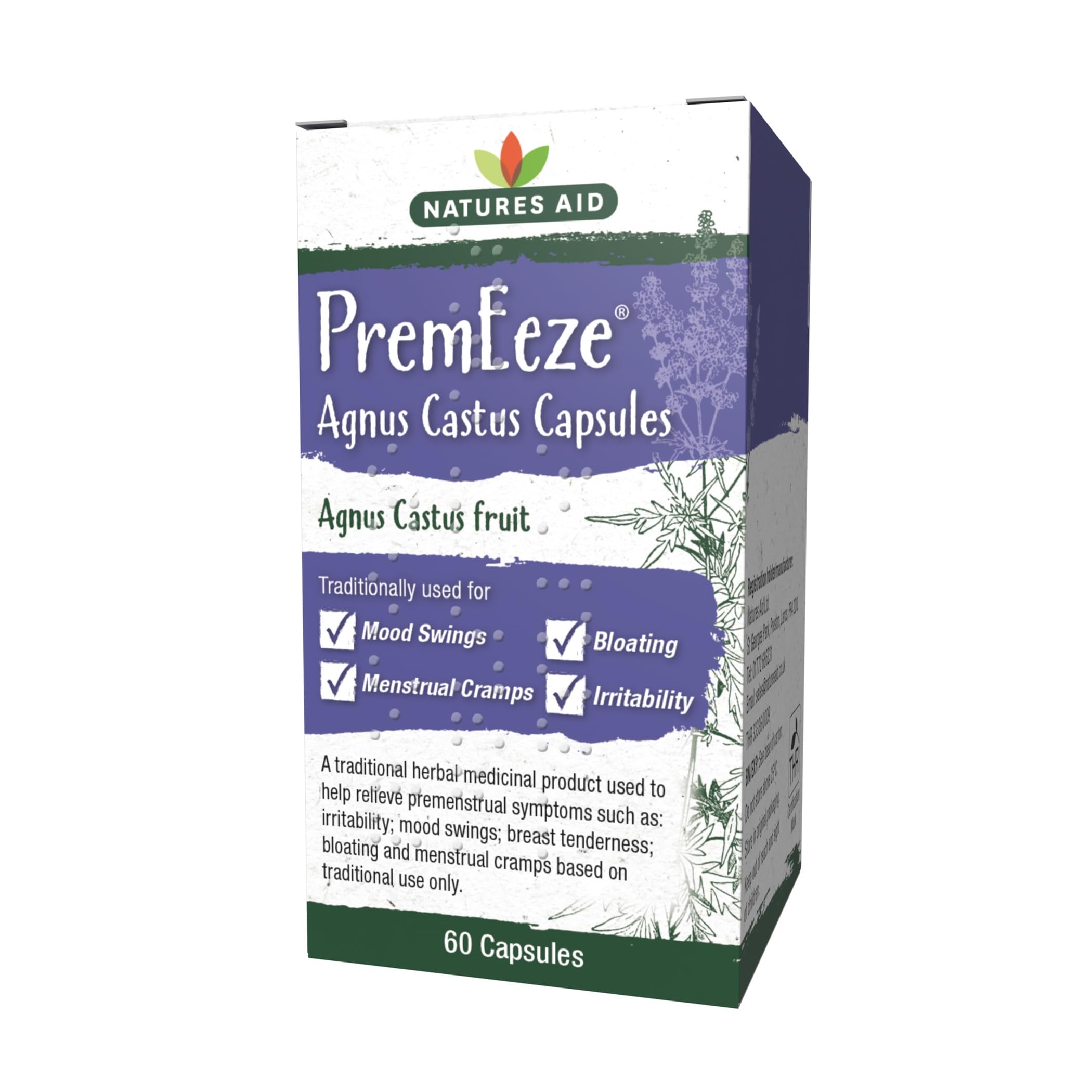 Natures Aid PremEeze Agnus Castus 400mg - High Potency - Supports Hormonal Balance, Menstrual & Women's Health, Stress Management - Vegan, Gluten Free, Non-GMO Natural Supplement - 60 Capsules