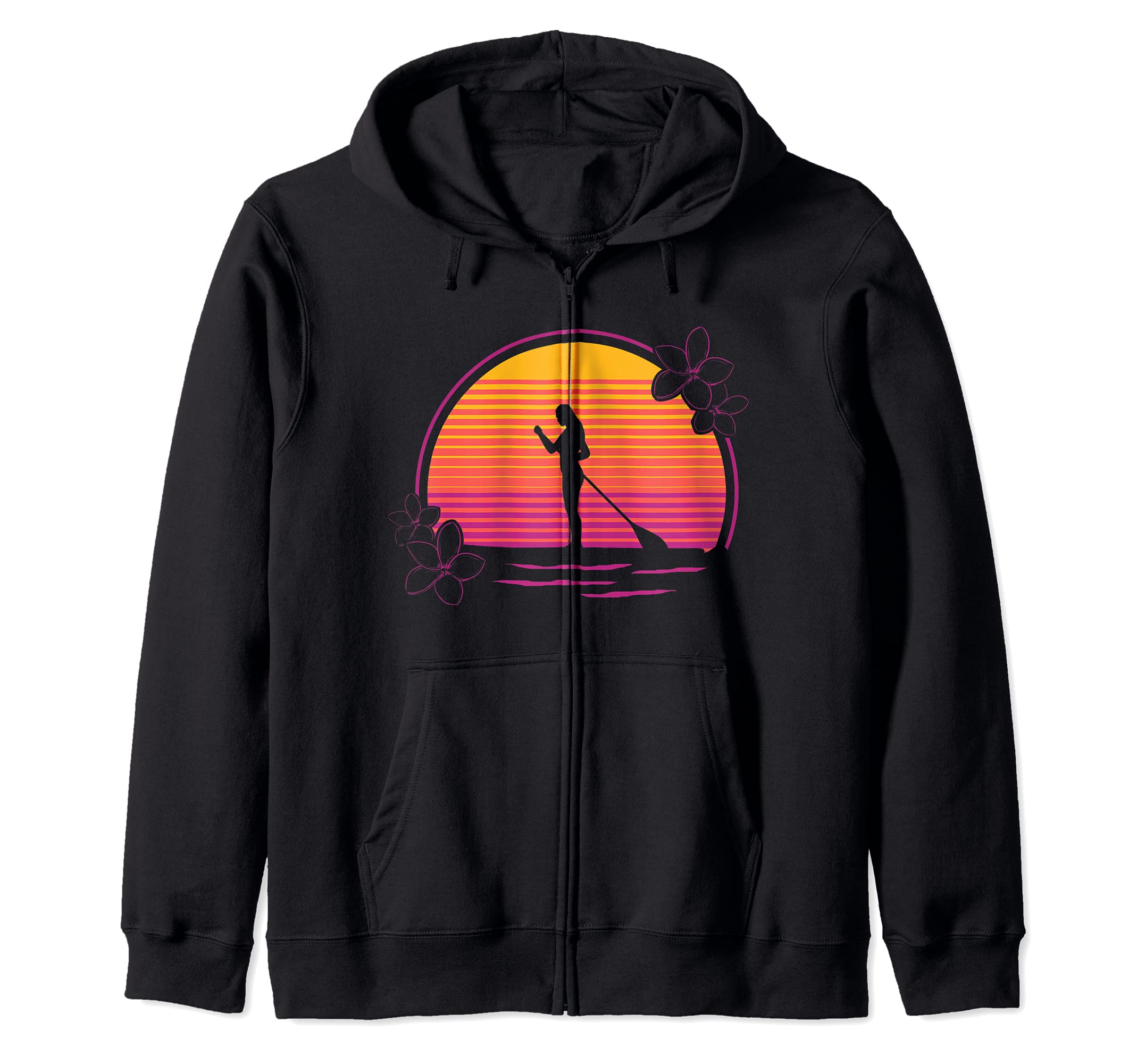 Retro Stand Up Paddling SUP Flowers Paddleboarder Sunset SUP Zip Hoodie